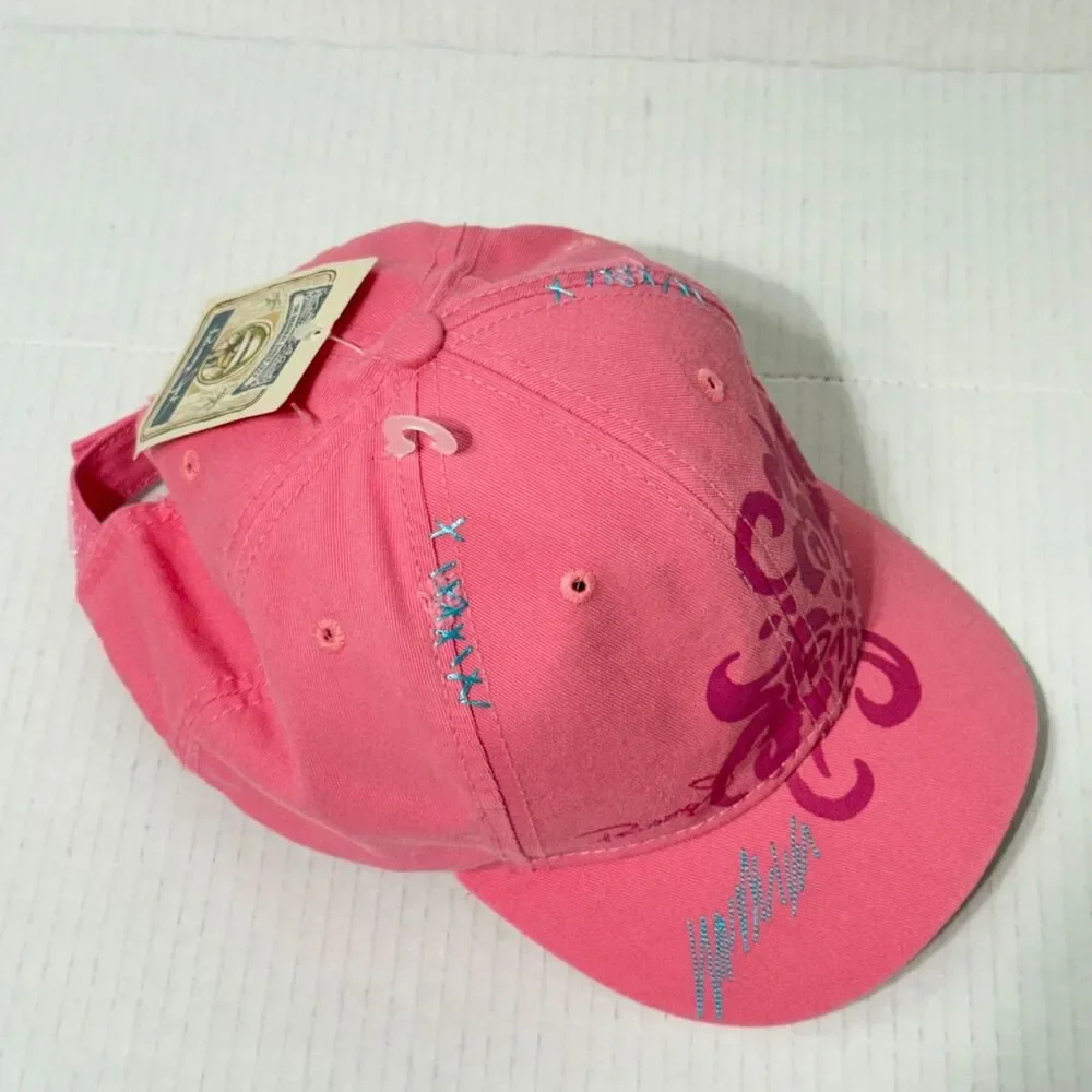 Panama Jack Pink Distressed Baseball Cap Floral Graphic Embroidered NWT